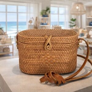 Bali Bamboo Rounded Crossbody Bag in Natural Tan